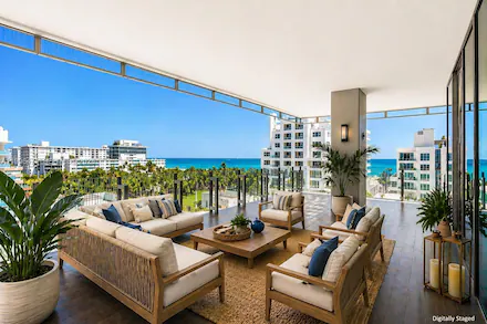 Ocean Drive Miami Beach terrace with ocean view